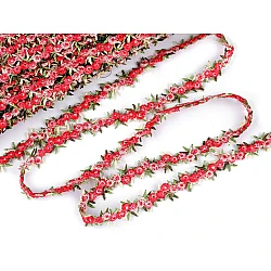 Bestickte borte mit 3d-blumen, breite 20 mm - Hellrot (1 Meter)