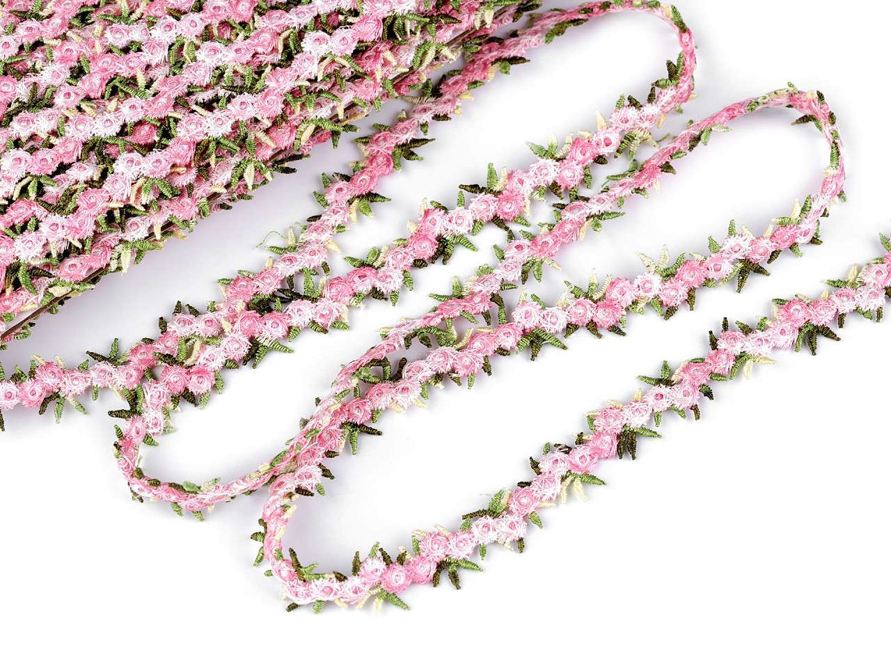 Bestickte borte mit 3d-blumen, breite 20 mm - Rosa (1 Meter)