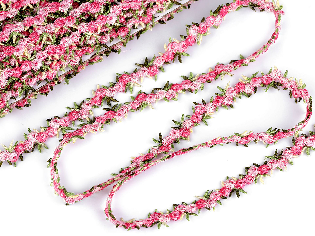 Bestickte borte mit 3d-blumen, breite 20 mm - Rosa (1 Meter)