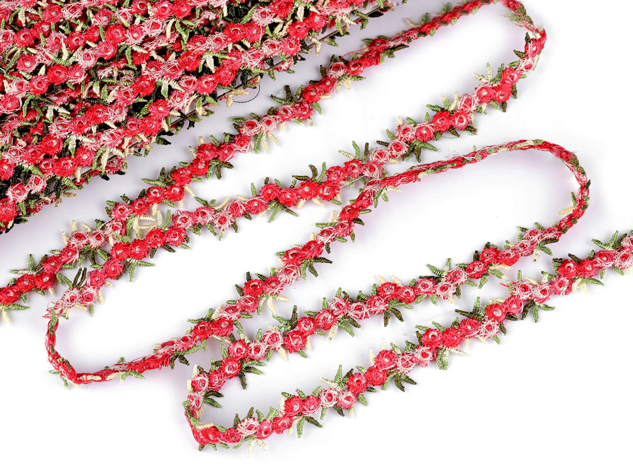 Bestickte borte mit 3d-blumen, breite 20 mm - Rosa (1 Meter)