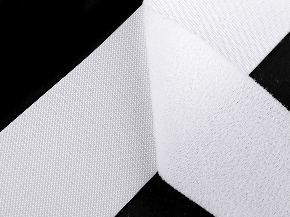 Flacher klettverschluss haken + plüsch, breite 50 mm, fein - Weiß (1 Meter)