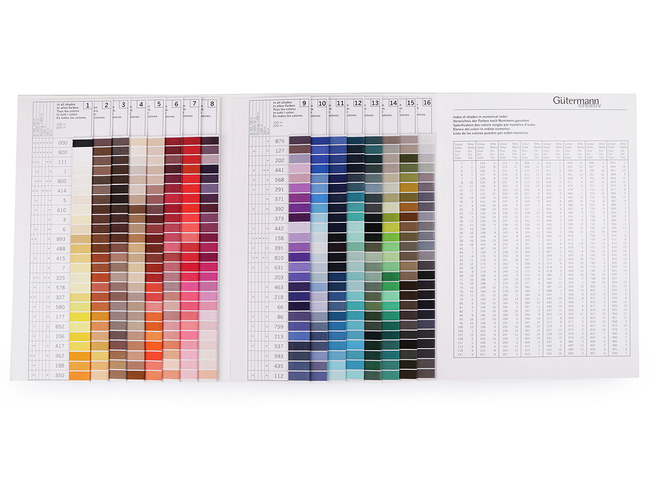 Farbkarte für nähgarn gütermann 100 m, 500 m, jeans - Siehe abbildung (1 Stück)
